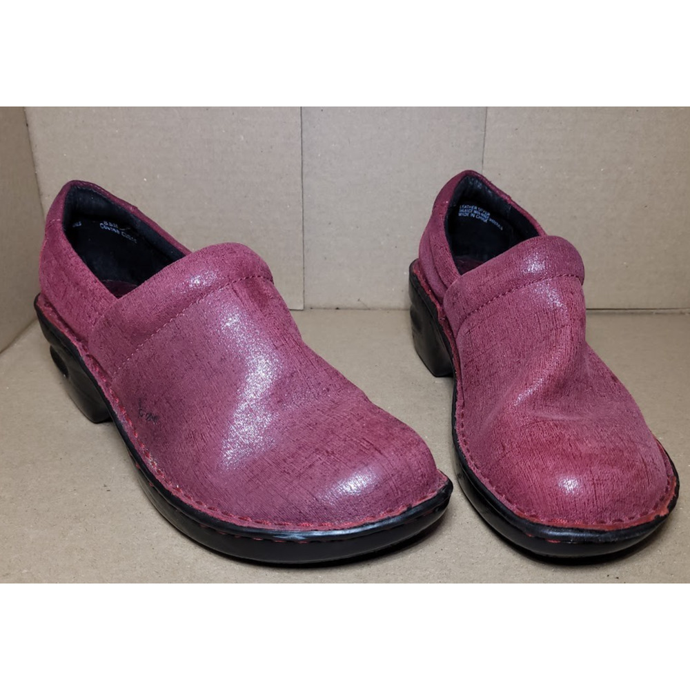 Born Concept Leather Comfort Clogs, Red Maroon Burgundy, 8.5M